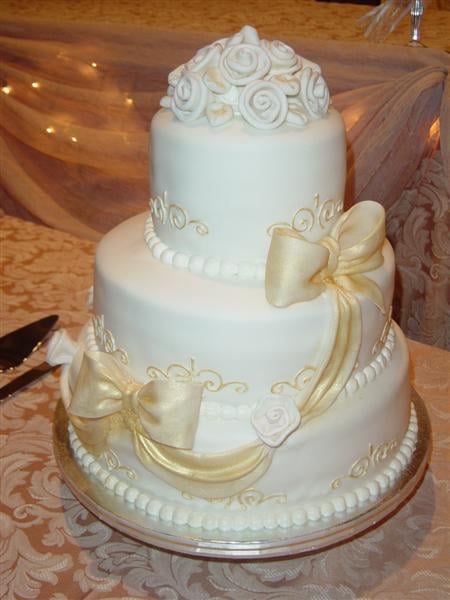 Tiered wedding cake decorated