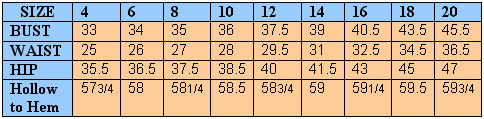 Size chart Belsoie, B2 Collections