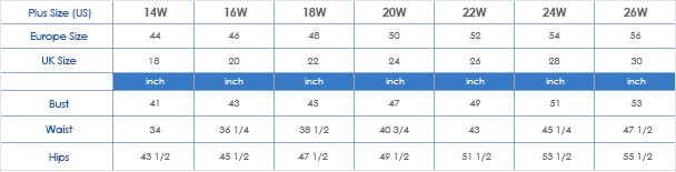 Size chart Best for Bride Bridal Plus Size Collection