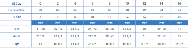 Size chart Best for Bride Bridal Standard Collection
