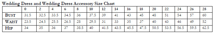 Size chart Sophia Tolli By Mon Cheri Bridal Collection