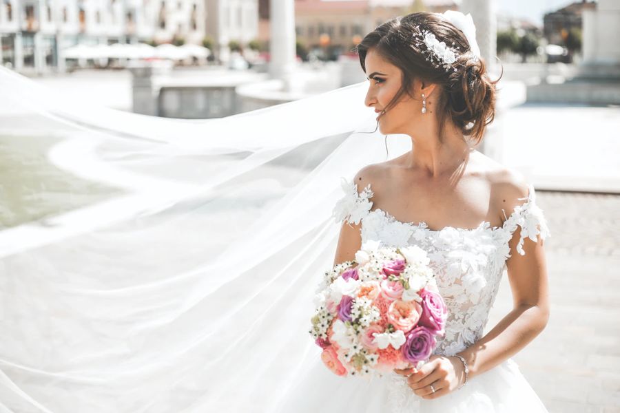 wedding bride with veil - bridal gown