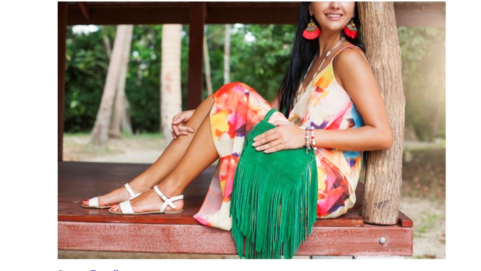 beautiful woman colorful dress summer hippie style tropical vacation