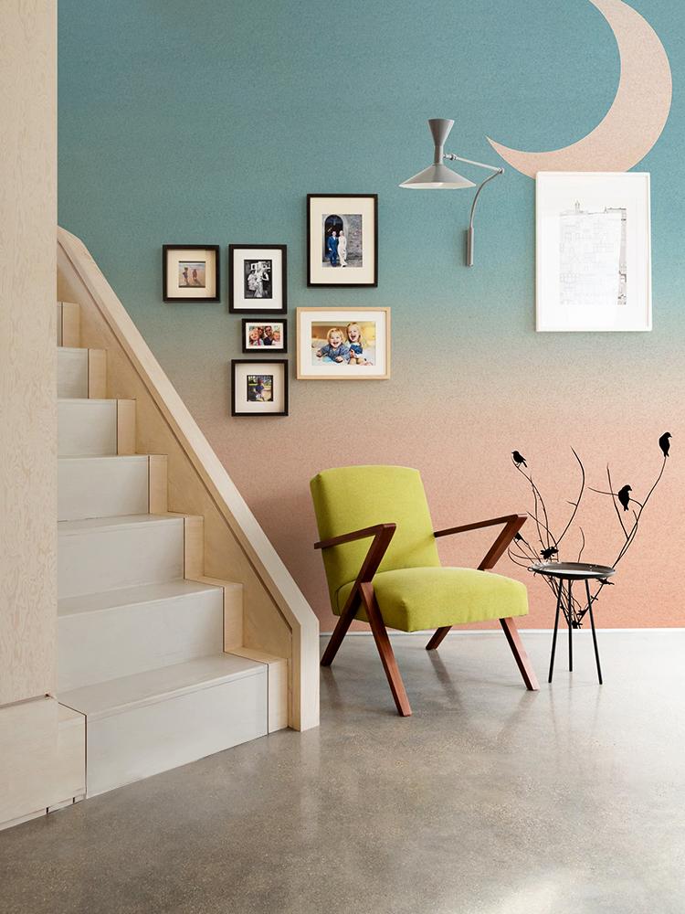 ombre and moon wallpaper mural living room