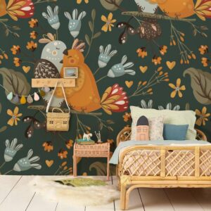 lovebirds forest green wallpaper mural room