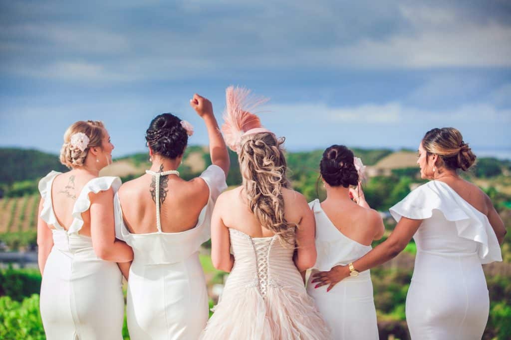 white bridesmaids dresses