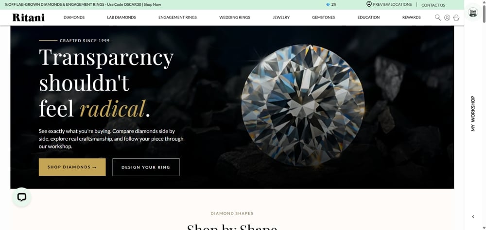 Ritani – Best for Transparent Pricing and Certified Oval Diamonds