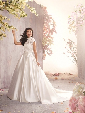 Wedding Dress - ALFRED ANGELO BRIDAL SPRING 2013 Collection - 2379J - Satin, With Net Jacket,  Re-Embroidered Lace | AlfredAngelo Bridal Gown