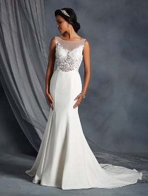 Wedding Dress - ALFRED ANGELO BRIDAL 2016 Collection - 2556 - Satin Back Crepe Gown with Beaded Sheer Bodice | AlfredAngelo Bridal Gown