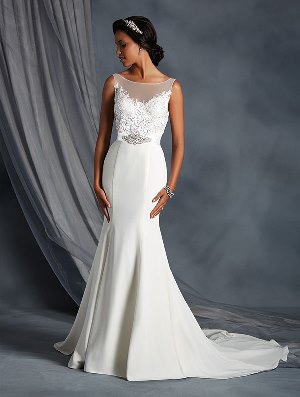 Wedding Dress - ALFRED ANGELO BRIDAL 2016 Collection - 2557 - Satin Back Crepe Gown with Beaded Lined Bodice | AlfredAngelo Bridal Gown
