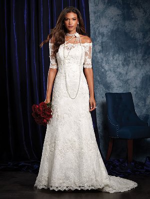 Wedding Dress - ALFRED ANGELO SAPPHIRE 2016 Collection - 973 - Lace Over Satin Gown with Elbow Length Sleeves | AlfredAngelo Bridal Gown