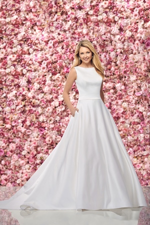Wedding Dress - Enchanting By Mon Cheri FALL 2019 Collection - 219136 - Simple Satin A-Line Gown with Keyhole Back | EnchantingByMonCheri Bridal Gown