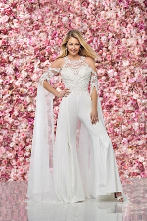 Wedding Dress - Enchanting By Mon Cheri FALL 2019 Collection - 219138 - Bold Chiffon and Crepe Jumper with High-Waist Pants | EnchantingByMonCheri Bridal Gown
