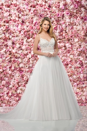 Wedding Dress - Enchanting By Mon Cheri FALL 2019 Collection - 219141 - Boho Lace and Tulle A-Line Gown with Illusion Bodice | EnchantingByMonCheri Bridal Gown