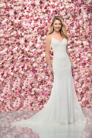 Wedding Dress - Enchanting By Mon Cheri FALL 2019 Collection - 219144 - Elegant Fit and Flare Gown with Spaghetti Straps | EnchantingByMonCheri Bridal Gown