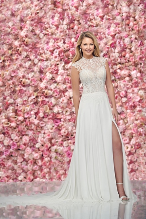 Wedding Dress - Enchanting By Mon Cheri FALL 2019 Collection - 219147 - Illusion A-Line Gown with Sexy Thigh-High Slit | EnchantingByMonCheri Bridal Gown