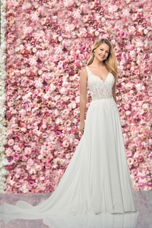 Wedding Dress - Enchanting By Mon Cheri FALL 2019 Collection - 219150 - Eye-Catching Lace A-Line Gown with Illusion Back | EnchantingByMonCheri Bridal Gown
