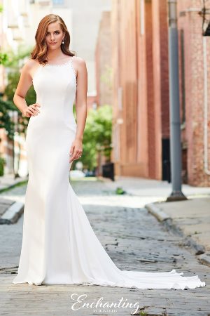 Wedding Dress - Enchanting By Mon Cheri SPRING 2020 Collection - 120163 - Chic Crepe Trumpet Gown with Pearl Trim | EnchantingByMonCheri Bridal Gown