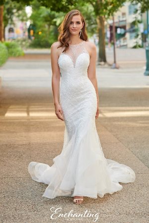 Wedding Dress - Enchanting By Mon Cheri SPRING 2020 Collection - 120165 - Elegant Beaded Tulle Fit and Flare Gown with Illusion Neck | EnchantingByMonCheri Bridal Gown