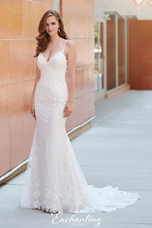 Wedding Dress - Enchanting By Mon Cheri SPRING 2020 Collection - 120166 - Simple Lace and Chiffon Fit and Flare Gown | EnchantingByMonCheri Bridal Gown