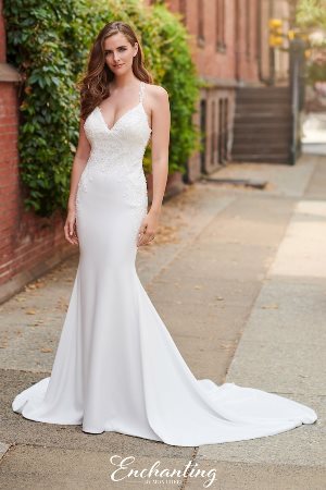 Wedding Dress - Enchanting By Mon Cheri SPRING 2020 Collection - 120168 - Charming Crepe Fit and Flare Gown with Beaded Straps | EnchantingByMonCheri Bridal Gown