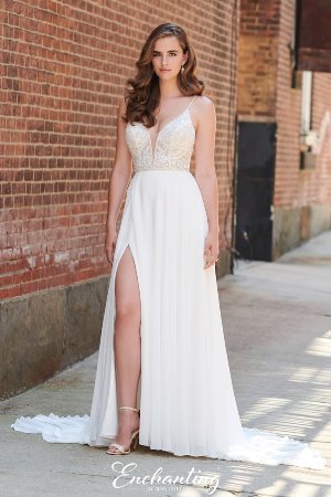 Wedding Dress - Enchanting By Mon Cheri SPRING 2020 Collection - 120170 - Bohemian Lace and Chiffon A-line Gown with Plunging V-Neck | EnchantingByMonCheri Bridal Gown