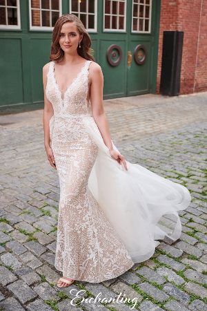 Wedding Dress - Enchanting By Mon Cheri SPRING 2020 Collection - 120173 - Unique Cracked Ice Gown with Scalloped Lace V-Neck | EnchantingByMonCheri Bridal Gown