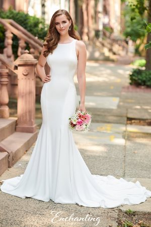 Wedding Dress - Enchanting By Mon Cheri SPRING 2020 Collection - 120176 - Modern Crepe Fit and Flare Gown with Bateau Neckline | EnchantingByMonCheri Bridal Gown