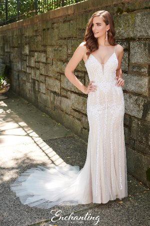 Wedding Dress - Enchanting By Mon Cheri SPRING 2020 Collection - 120179 - Sexy Beaded Tulle Fit and Flare Gown with V-Neck | EnchantingByMonCheri Bridal Gown