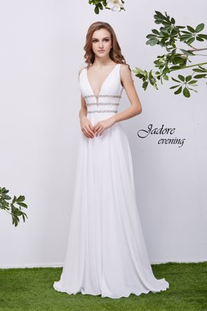 Wedding Dress - Jadore Collection - Chiffon Deep V Beaded Dress J13068 | Jadore Bridal Gown