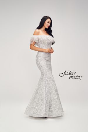 Wedding Dress - Jadore Collection - Off the Shoulder Faux Fur Sequin Dress J17008 | Jadore Bridal Gown