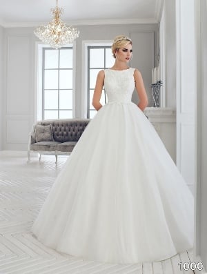 Wedding Dress - Sans Pareil Bridal Collection 2016: 1000 - Embroidered appliques on sleeveless tulle ballgown | SansPareil Bridal Gown