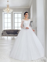 Bridal Dress: Sans Pareil Bridal Collection 2016: 1003 - Ethereal tulle ball gown with embellished lace appliques and full sleeves 