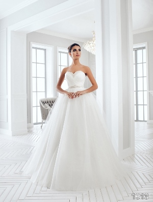Wedding Dress - Sans Pareil Bridal Collection 2016: 1013 - Strapless misty tulle ballgown with ruched bodice and embellished waistband | SansPareil Bridal Gown