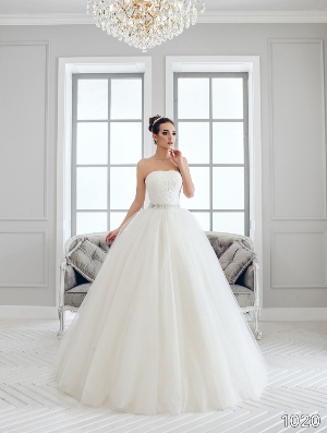 Wedding Dress - Sans Pareil Bridal Collection 2016: 1020 - Strapless shimmer tulle ballgown with floral waistband | SansPareil Bridal Gown