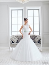 Bridal Dress: Sans Pareil Bridal Collection 2016: 1023 - Glamorous sleeveless trumpet-style wedding dress with shimmering mint green waistband 