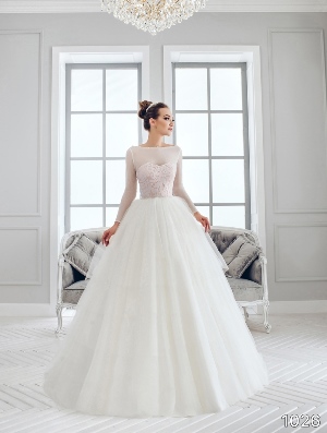 Wedding Dress - Sans Pareil Bridal Collection 2016: 1026 - Blush bold floral motif bodice meets gently gathered tiered ball gown skirt | SansPareil Bridal Gown