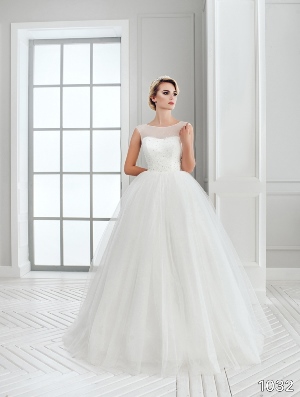 Wedding Dress - Sans Pareil Bridal Collection 2016: 1032 - Ethereal illusion scoop neckline wedding gown with sparkling bodice and ball gown skirt | SansPareil Bridal Gown