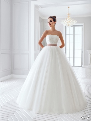 Wedding Dress - Sans Pareil Bridal Collection 2016: 877 - Strapless lace ball gown with colored ruffle waistband | SansPareil Bridal Gown