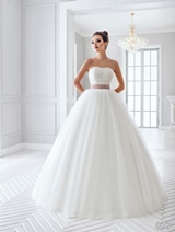 Bridal Dress: Sans Pareil Bridal Collection 2016: 877 - Strapless lace ball gown with colored ruffle waistband 