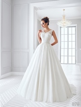 Bridal Dress: Sans Pareil Bridal Collection 2016: 879 - Lace embellished A-line illusion wedding dress with V-neckline and ornate waistband 