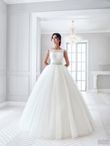 Bridal Dress: Sans Pareil Bridal Collection 2016: 882 - Sleeveless ball gown with stencil lace motifs and colored waistband detail 