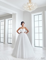 Bridal Dress: Sans Pareil Bridal Collection 2016: 891 - Crystal hand beading trims ruched sweetheart neckline and waistband of A-line gown 