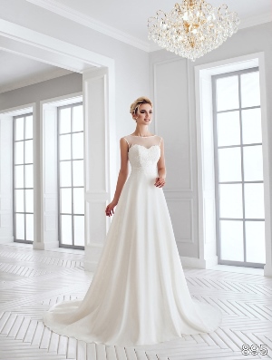 Wedding Dress - Sans Pareil Bridal Collection 2016: 895 - Romantic illusion sleeveless A-line wedding gown with lace and bead embellishments | SansPareil Bridal Gown