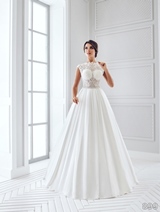 Bridal Dress: Sans Pareil Bridal Collection 2016: 899 - Pleated satin A-line gown with lace embellished sheer bodice 