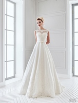 Bridal Dress: Sans Pareil Bridal Collection 2016: 901 - Classic A-line cap lace wedding dress with scalloped lace hemline 