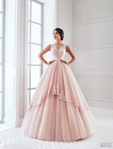 Bridal Dress: Sans Pareil Bridal Collection 2016: 902 - Bewitching sleeveless blush gown with rich lace appliques and tiered skirt 