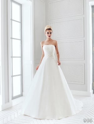 Wedding Dress - Sans Pareil Bridal Collection 2016: 905 - Textured lace applique-embellished strapless bodice and A-line skirt | SansPareil Bridal Gown
