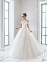 Bridal Dress: Sans Pareil Bridal Collection 2016: 906 - Amazing tulle ball gown with illusion lace off-the-shoulder half-sleeves and flower encrusted waistband 