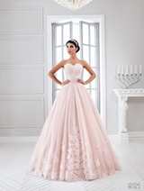 Bridal Dress: Sans Pareil Bridal Collection 2016: 921 - Lace sweetheart bodice on pink net A-line gown with lace hemline  